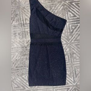 Women’s SHEIN One Shoulder Shimmer Black/Mesh Mini Dress Size M/6